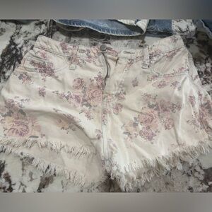 Mossimo Supply Co. Floral Print Jean Shorts - Cream and Pink